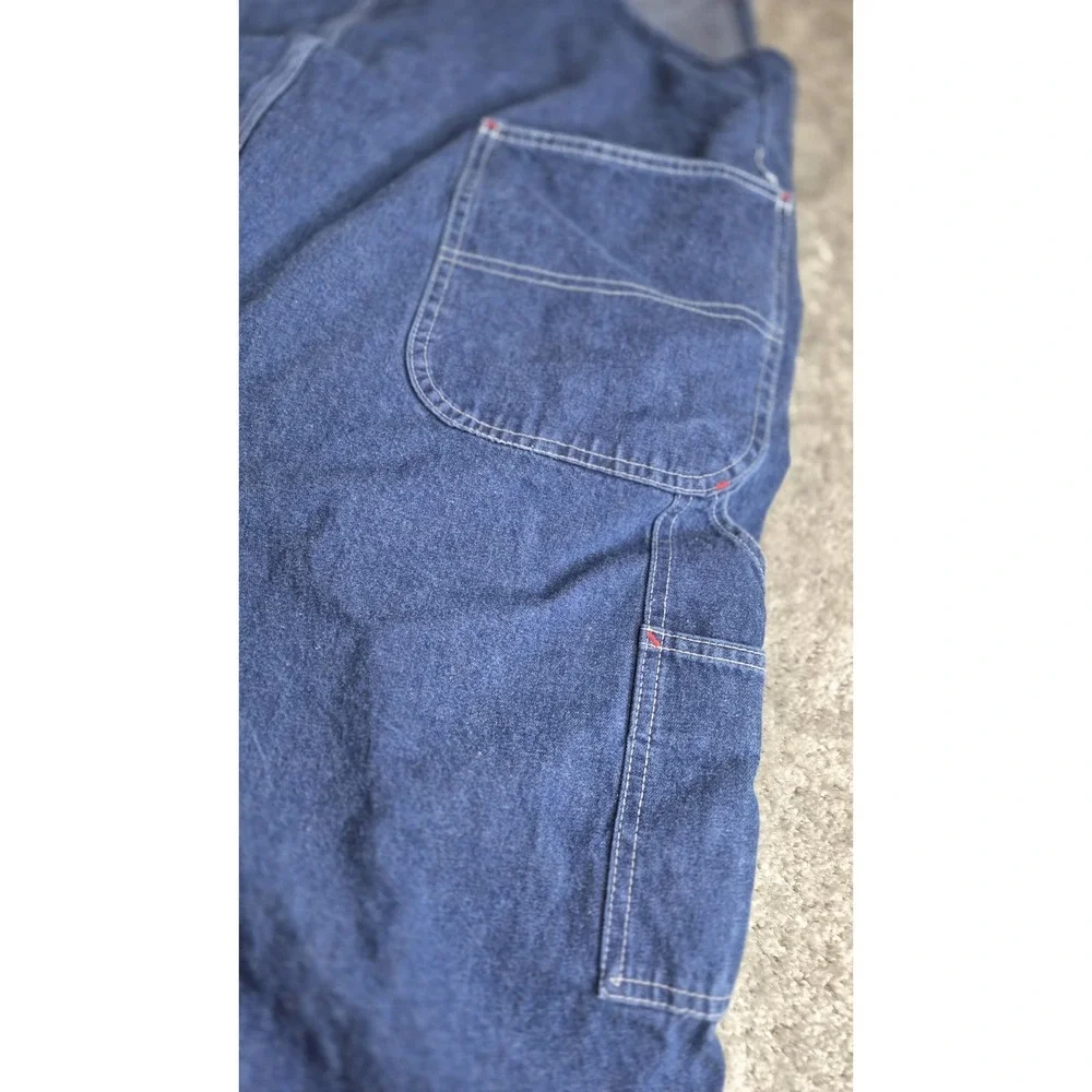 Red Kap Bib Overalls Men's 46x30 Blue Carpenter‎ Button Fly Dark Wash Denim Work